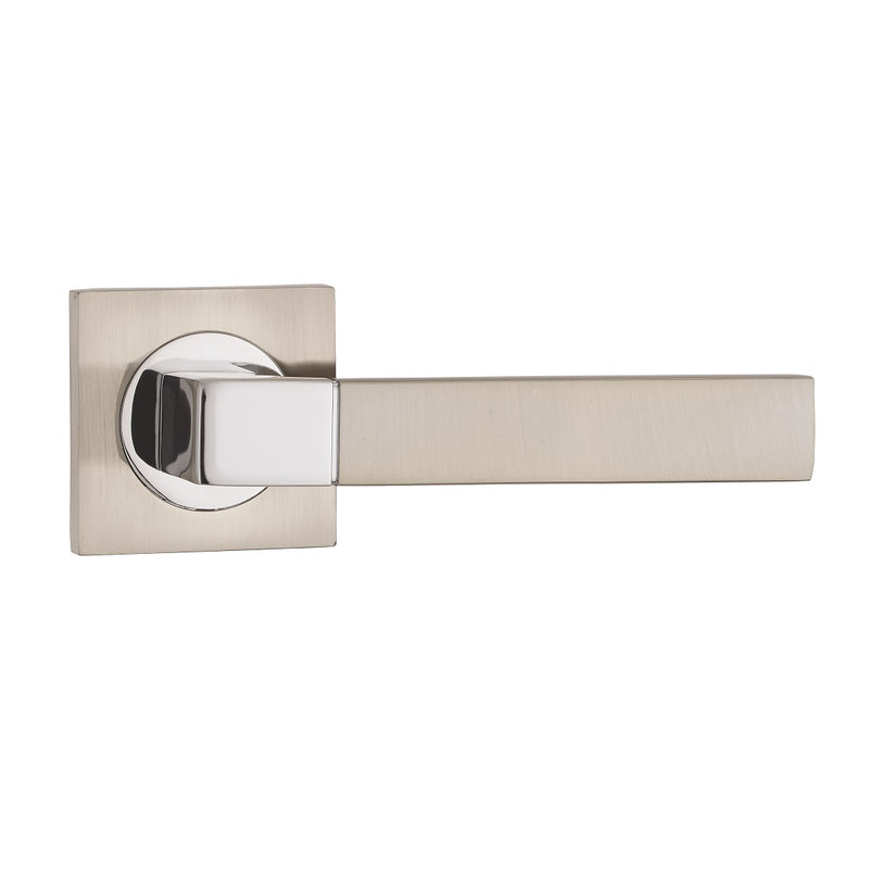 Fortessa Ares Lever Handles on Square Rose - Satin Nickel  & Polished Chrome Dual Finish