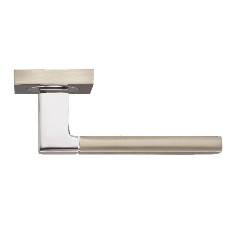 Fortessa Ares Lever Handles on Square Rose - Satin Nickel  & Polished Chrome Dual Finish