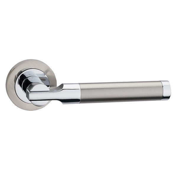 Fortessa Castille Lever Handles on Round Rose - Satin & Polished Nickel Dual Finish