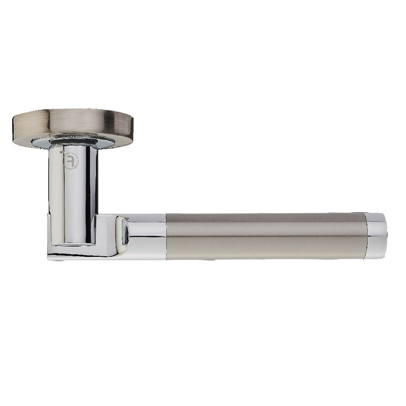 Fortessa Castille Lever Handles on Round Rose - Satin & Polished Nickel Dual Finish