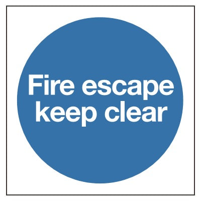 80x80mm Fire Escape Keep Clear Sign - Self Adhesive Vinyl