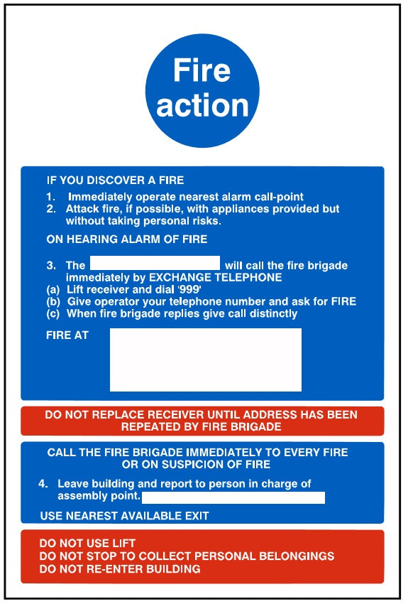 200x300mm Fire Action Sign #1 - Rigid Plastic