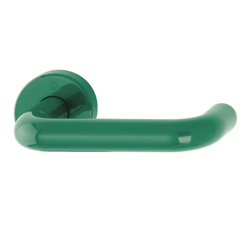 Hoppe Paris 21mmØ Return to Door Nylon Lever Handles on Round Rose - Green RAL6016