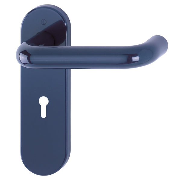 Hoppe Paris 21mmØ Return to Door Nylon Lever Handles on Lock Plate - Midnight (Dark) Blue RAL5003