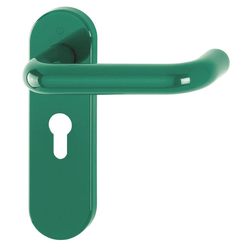 Hoppe Paris 21mmØ Return to Door Nylon Lever Handles on Euro Plate (47.5mm centres) - Green RAL6016