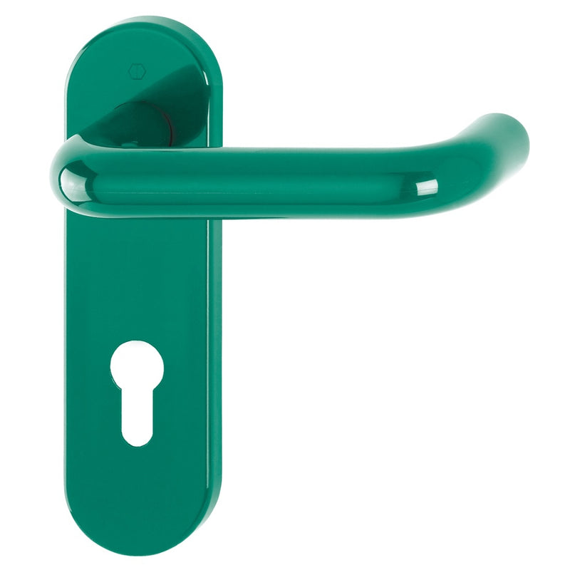 Hoppe Paris 21mmØ Return to Door Nylon Lever Handles on Euro Plate (72mm centres) - Green RAL6016