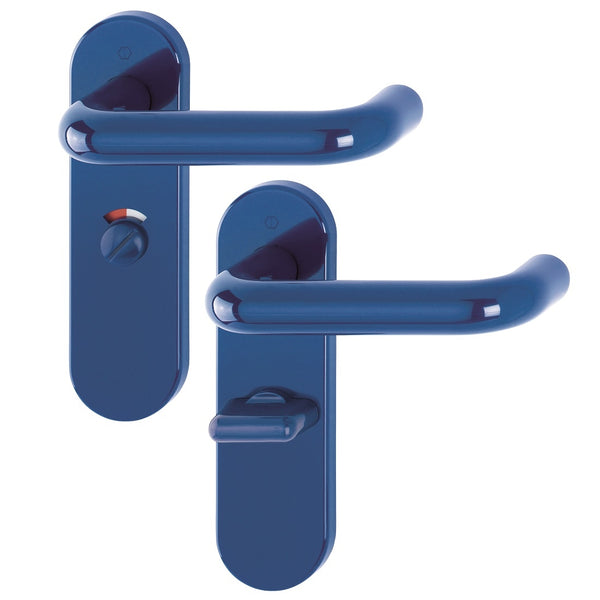 Hoppe Paris 21mmØ Return to Door Nylon Lever Handles on Bathroom Plate (57mm centres) - Cobalt Blue RAL5002