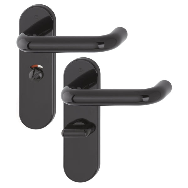 Hoppe Paris 21mmØ Return to Door Nylon Lever Handles on Bathroom Plate (57mm centres) - Ebony Black RAL9017