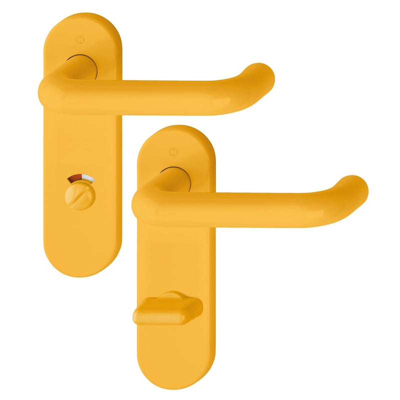 Hoppe Paris 21mmØ Return to Door Nylon Lever Handles on Bathroom Plate (78mm centres) - Yellow RAL1004