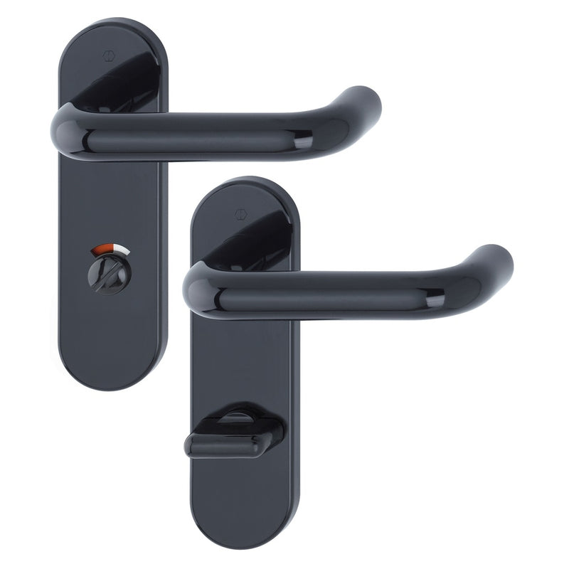 Hoppe Paris 21mmØ Return to Door Nylon Lever Handles on Bathroom Plate (78mm centres) - Ebony Black RAL9017