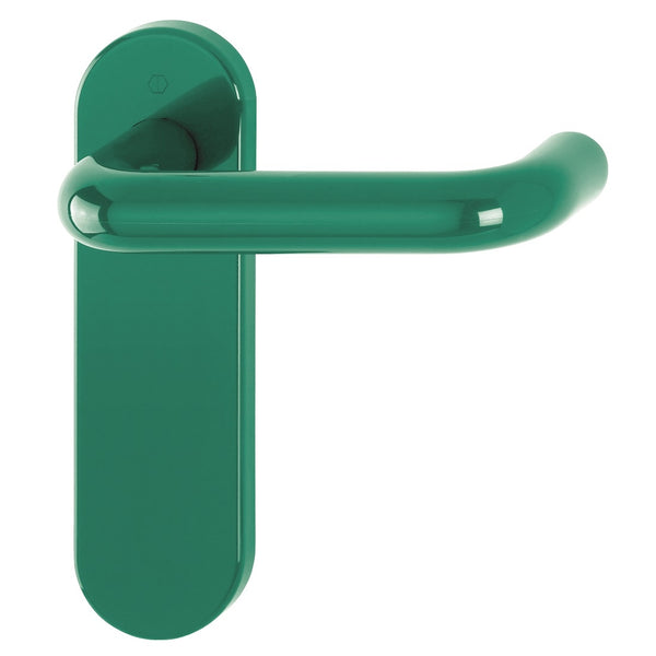 Hoppe Paris 21mmØ Return to Door Nylon Lever Handles on Latch Plate - Green RAL6016