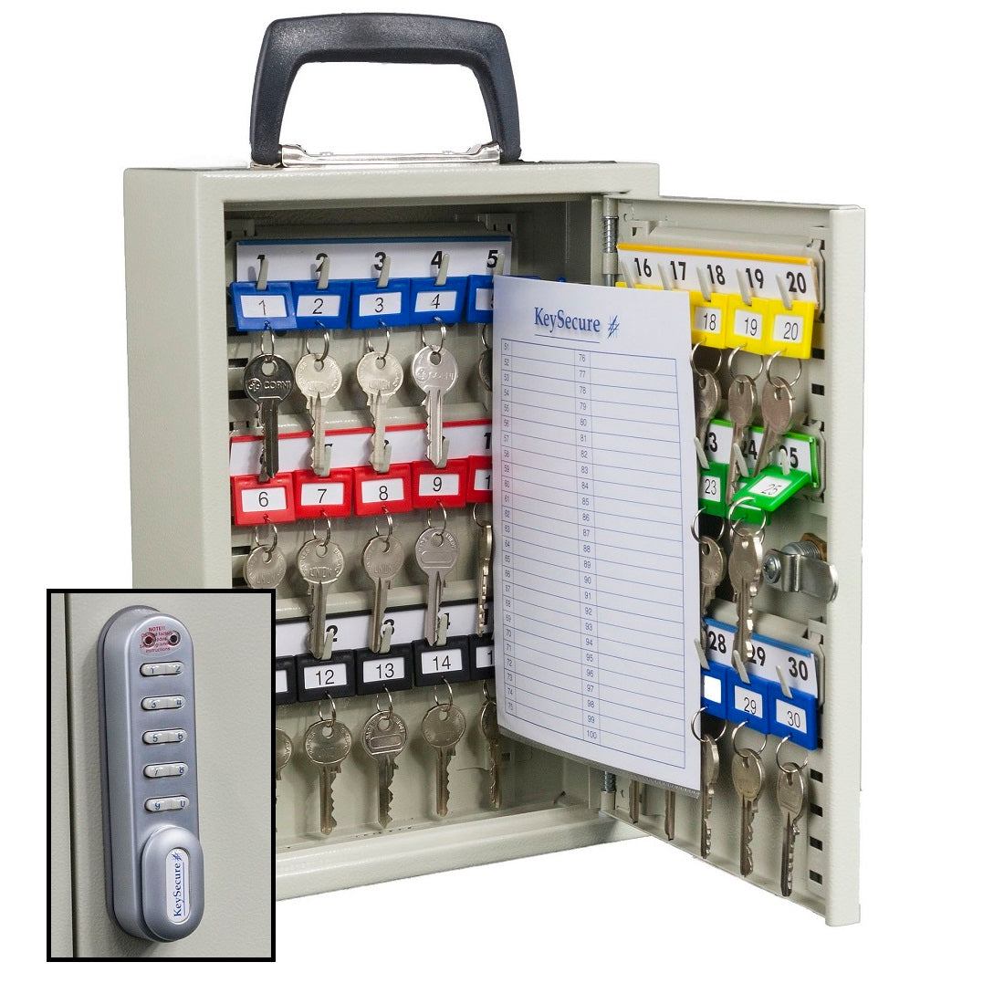 KeySecure Mobile Key Cabinet With Electronic Cam Lock - 30 Hook