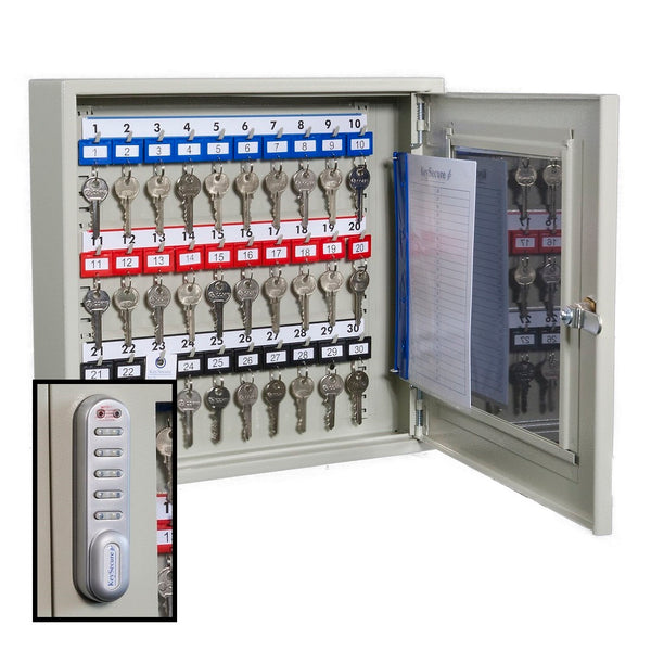 KeySecure Clear Fronted Key Cabinet With Electronic Cam Lock - 30 Hook