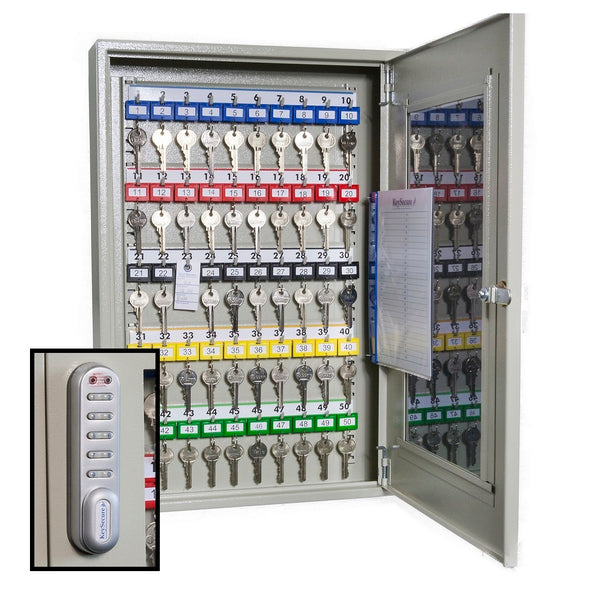 KeySecure Clear Fronted Key Cabinet With Electronic Cam Lock - 50 Hook