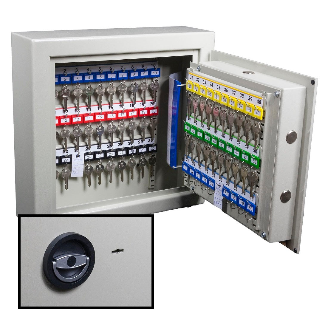 Key Protection Components KeySecure High Security Key Cabinet With 8 Lever Safe Lock - 60 Hook