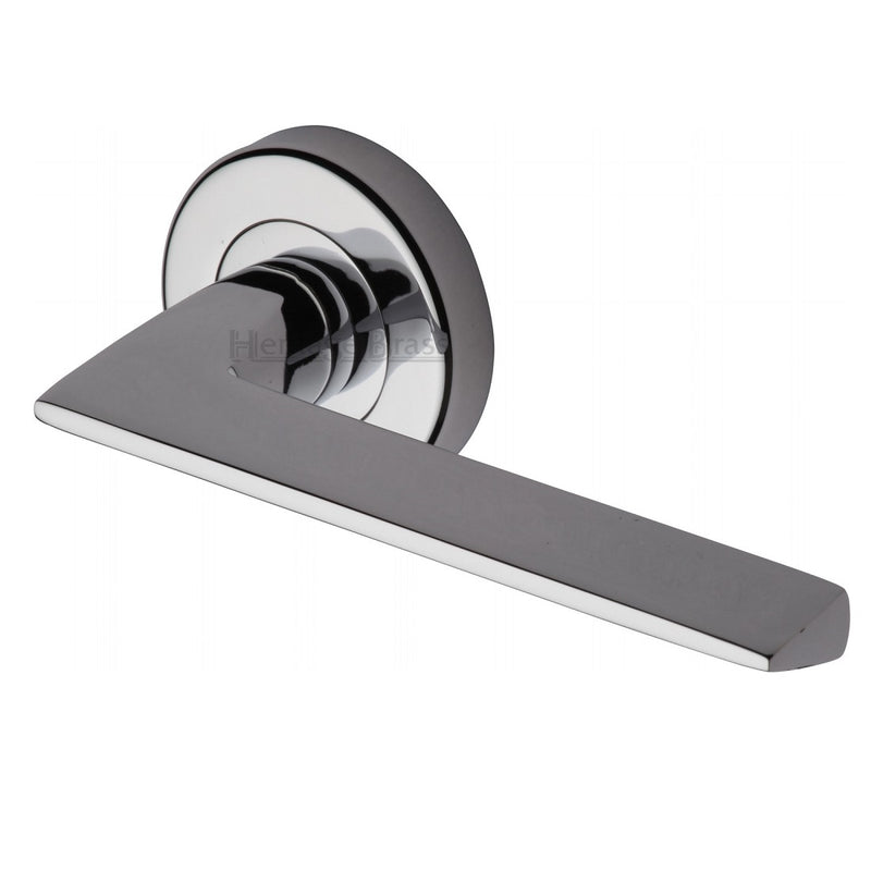 M.Marcus Pyramid Lever Handles on Round Rose - Polished Chrome