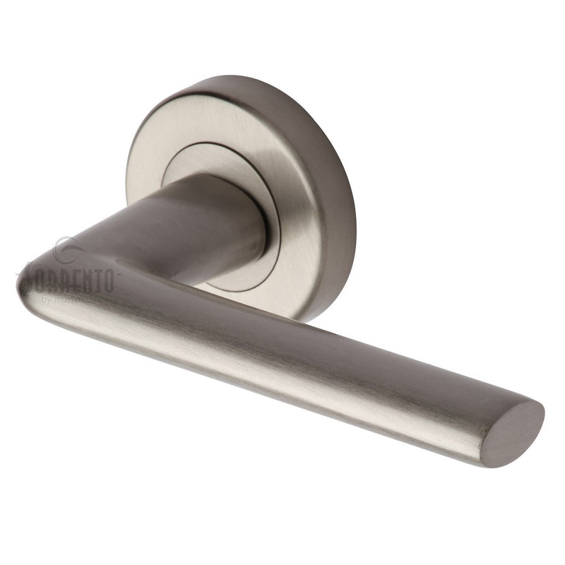 Sorrento Lena Lever Handles on Round Rose - Satin Nickel
