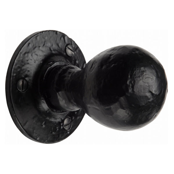 M.Marcus Tudor Ball Design Mortice Knob on Round Rose - Tudor Black Iron