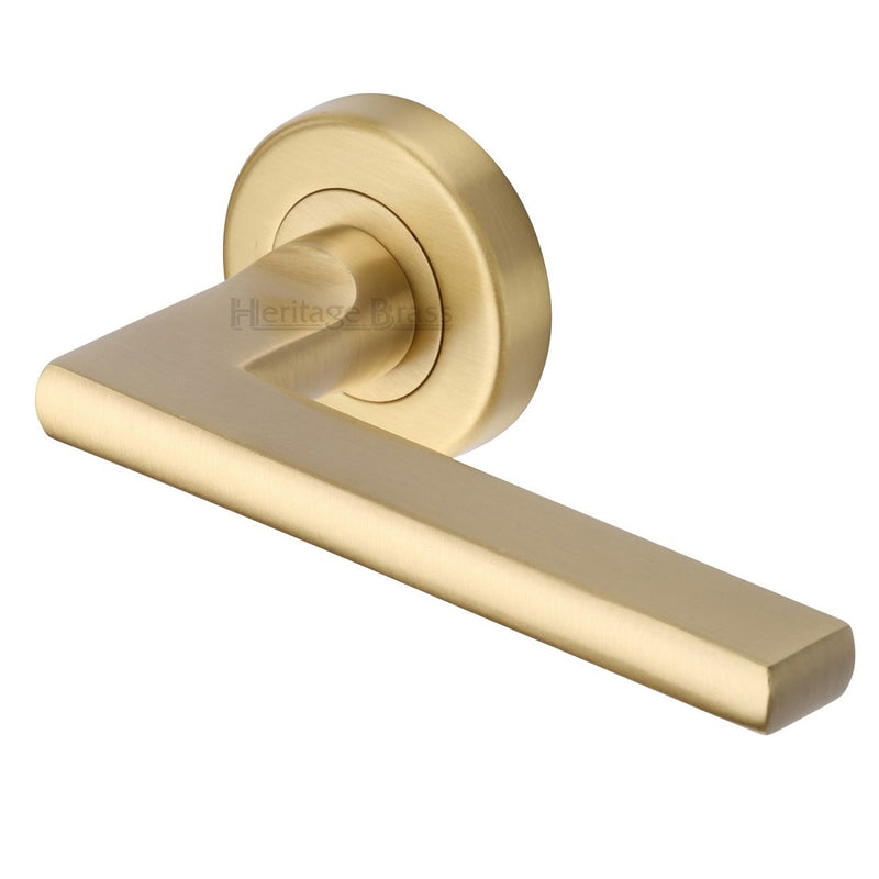 M.Marcus Trident Lever Handles on Round Rose - Satin Brass