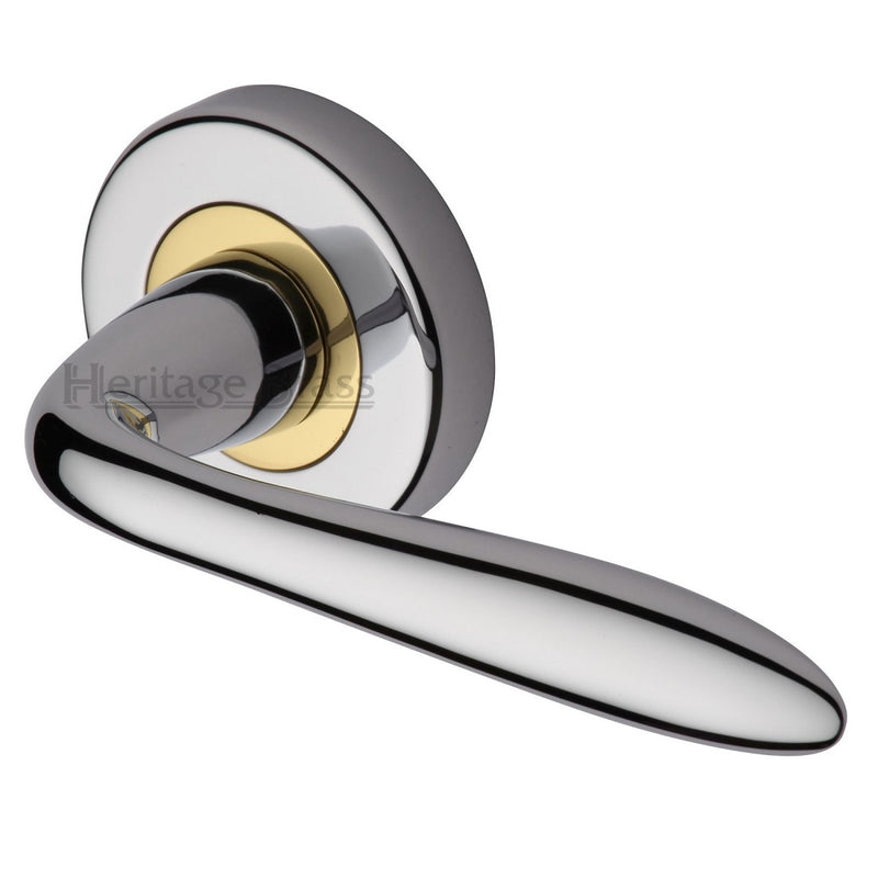 M.Marcus Sutton Lever Handles on Sprung Rose - Chrome & Brass **DISCONTINUED**