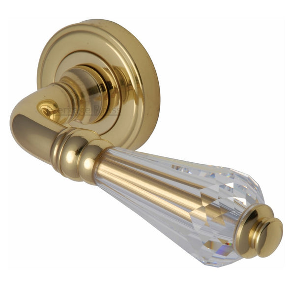 M.Marcus Crystal Lever Handles on Round Rose - Polished Brass