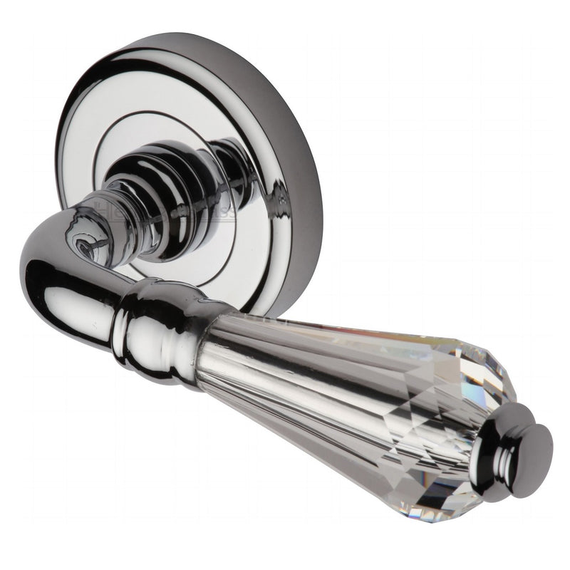 M.Marcus Crystal Lever Handles on Round Rose - Polished Chrome