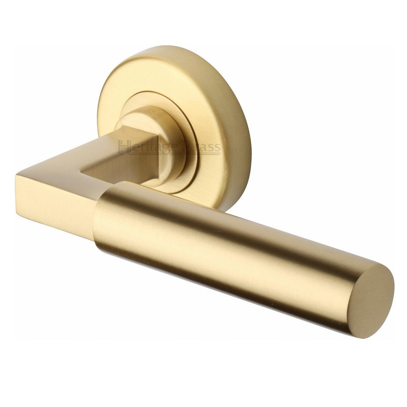 M.Marcus Bauhaus Lever Handles on Round Rose - Satin Brass