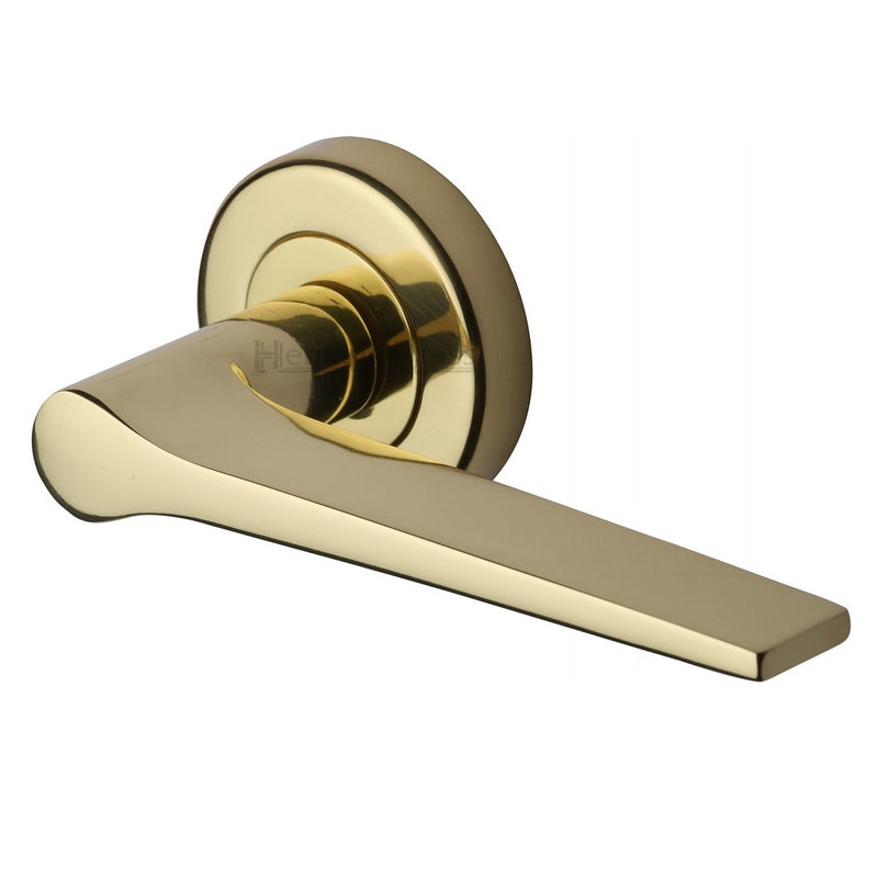M.Marcus Gio Lever Handles on Round Rose - Polished Brass