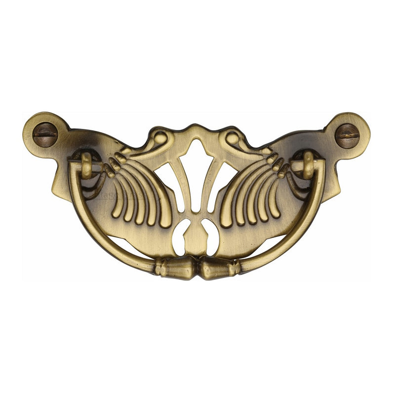 M.Marcus Ornate Plate Cabinet Pull - Antique Brass