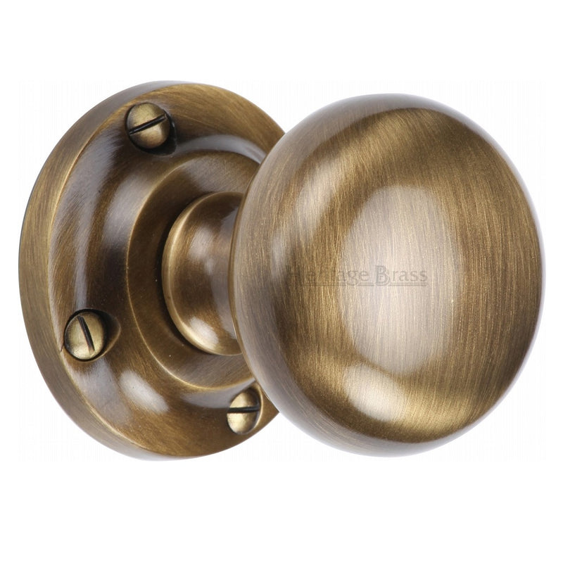 M.Marcus Victoria Mortice Knob Handles on Round Rose - Antique Brass