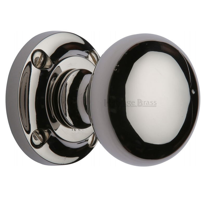 M.Marcus Victoria Mortice Knob Handles on Round Rose - Polished Nickel
