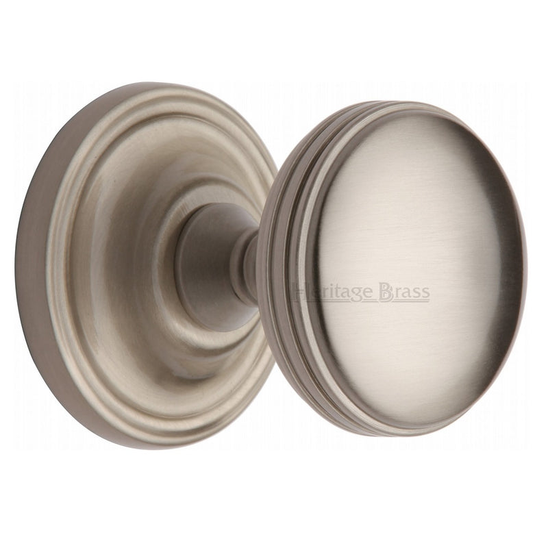 M.Marcus Whitehall Mortice Knob Handles on Round Rose - Satin Nickel